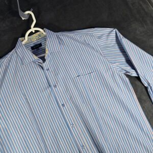 Bogari Striped Dress Shirt Floral‎ Trim Long Sleeve Button Up XXL